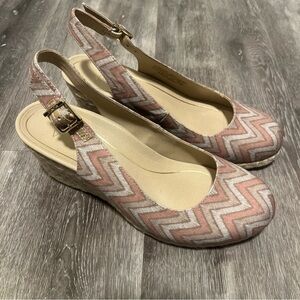 Vionic Women 7 M Aruba Coralina Dusty Pink Beige Espadrilles Wedge Heels